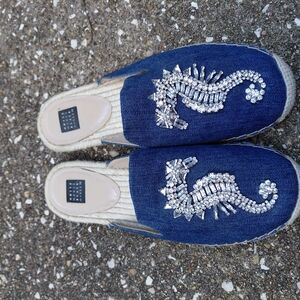 White House Black Market Blue Silver Espadrilles